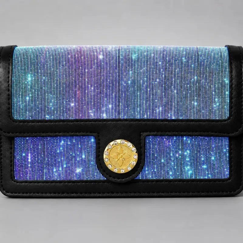 Fiber Optic Light Up Crossbody Bag, 7 Colors Glowing PU Leather Shoulder Purse