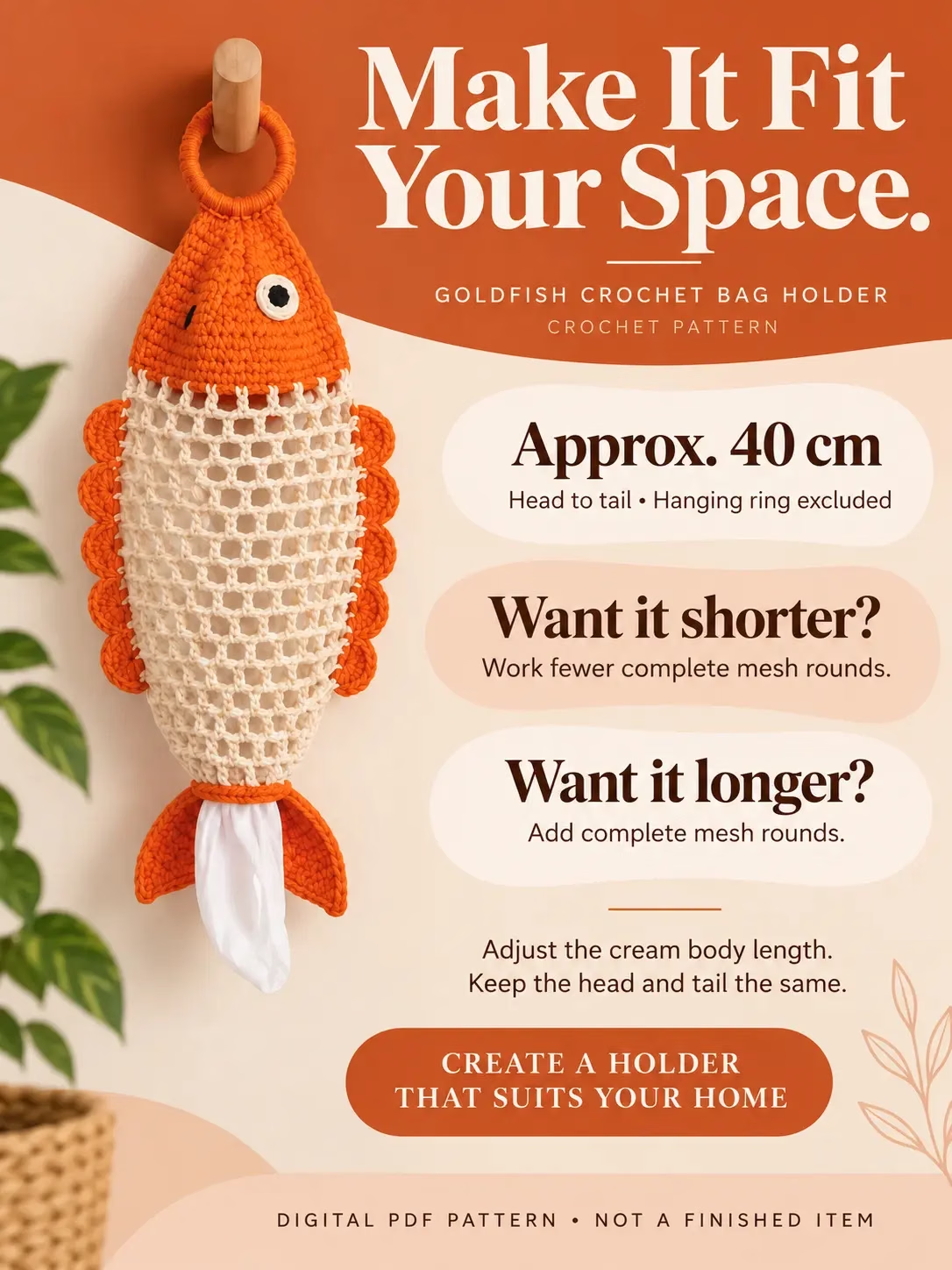 🐟 Goldfish Crochet Bag Holder PDF Pattern