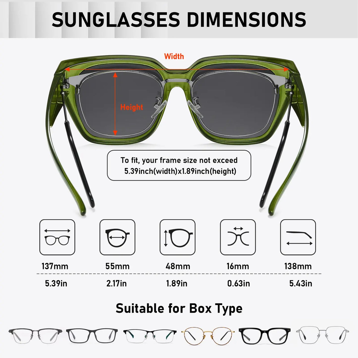 Polarized Fit Over Glasses Sunglasses for Women Men Trendy Square Wrap Around Shades UV400 Protection Lightweight & Durable