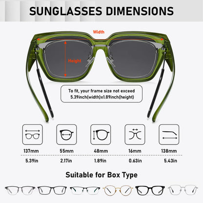 Polarized Fit Over Glasses Sunglasses for Women Men Trendy Square Wrap Around Shades UV400 Protection Lightweight & Durable