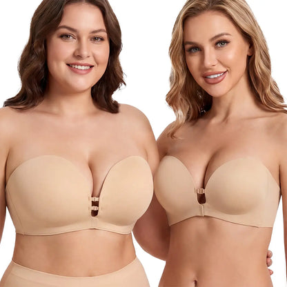 Womens Strapless Front Closure Bra Push Up Lift Bra Padded Add Cup Non Slip  Anti-Slip Grip & Removable Straps Fit Outfits Wireless Supportive  Seamless Comfortable