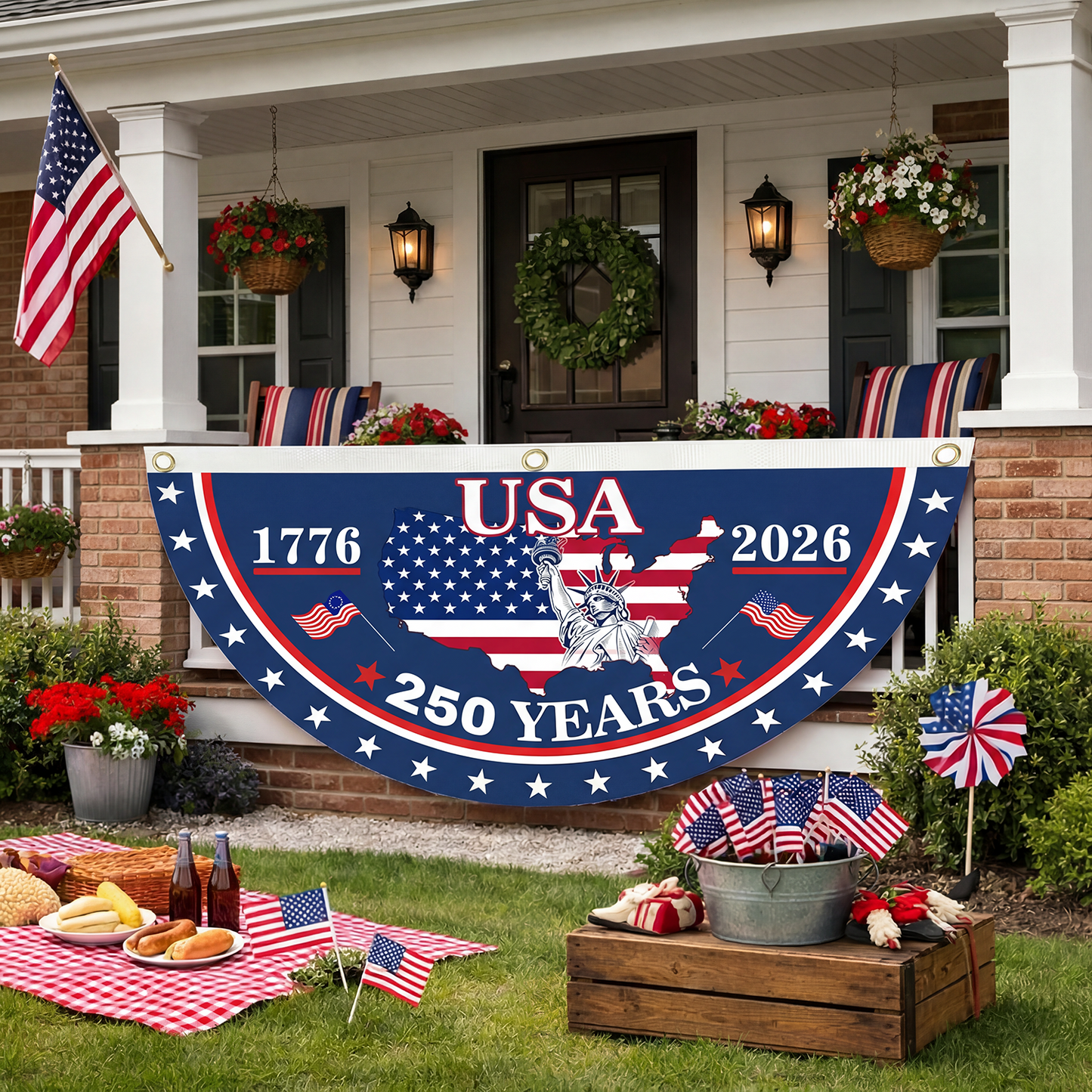 America 250th Birthday Semicircular Flag Banner 1776–2026 Patriotic Bunting