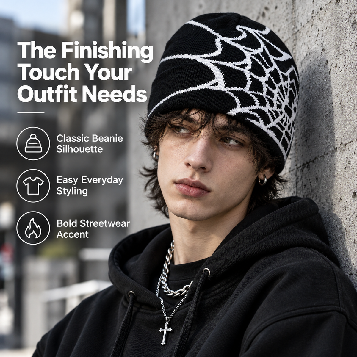 🕸️ SpiderWeb Gothic Knit Beanie – Y2K Streetwear Hat with Bold Spider Web Design