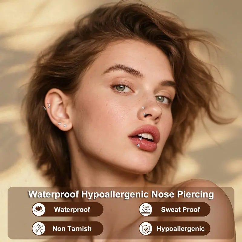 316L medical-grade titanium steel 18G 1.0mm Horseshoe Nose Hoop Internally Threaded Gems Nose Ring