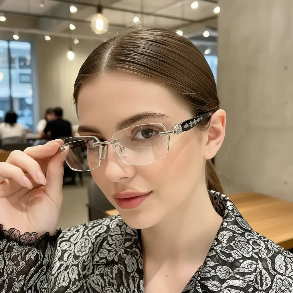 Rimless High Quality Reading Eyewear, Frameless Glasses with Diamond-Cut Lenses, Stainless Steel Fashion Temples, Unisex Daily Eyeglasses Gift for Men & Women