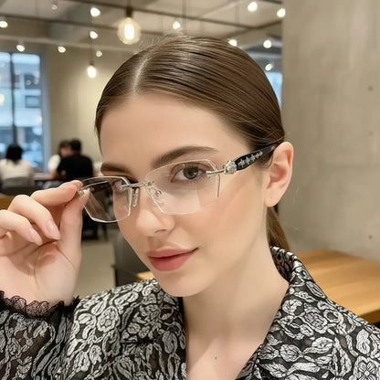 Rimless High Quality Reading Eyewear, Frameless Glasses with Diamond-Cut Lenses, Stainless Steel Fashion Temples, Unisex Daily Eyeglasses Gift for Men & Women