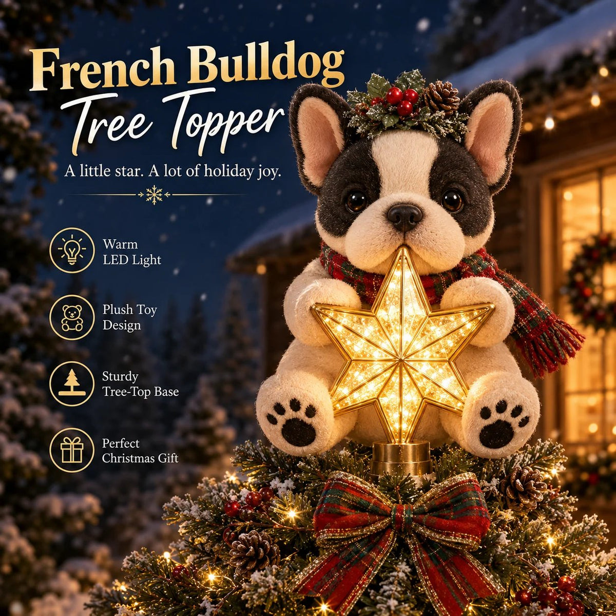 🎄 Christmas Glow Pup Tree Topper – Light-Up Holiday Dog Tree Topper