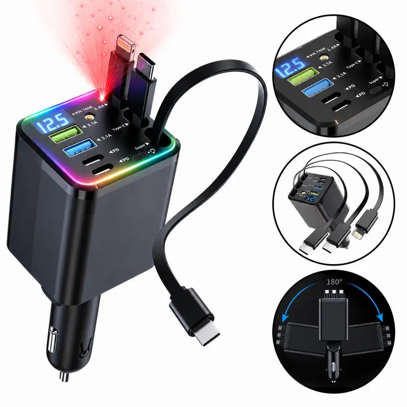 Ultimate Power Station – 120W Max Multi-Device Car Charger with Starry LED