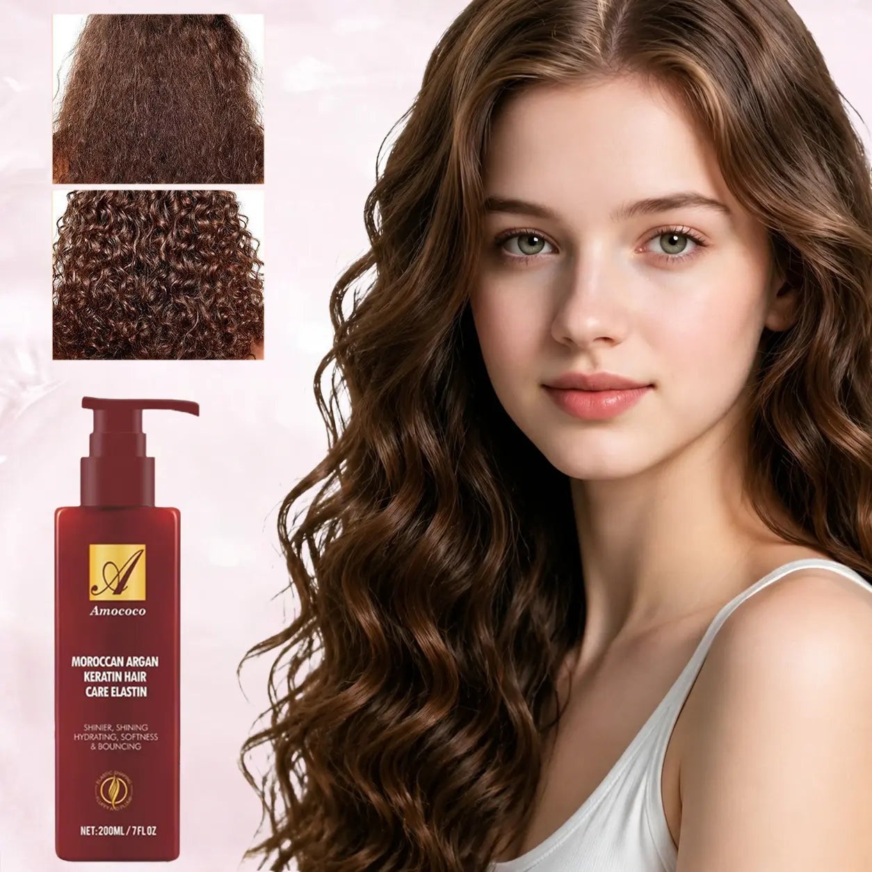 Moroccan Argan Keratin Hair Care Elastin 200ml - Deep Moisturizing & Shaping Formula for Curly Hair, Prevents Frizz, Repairs Dryness