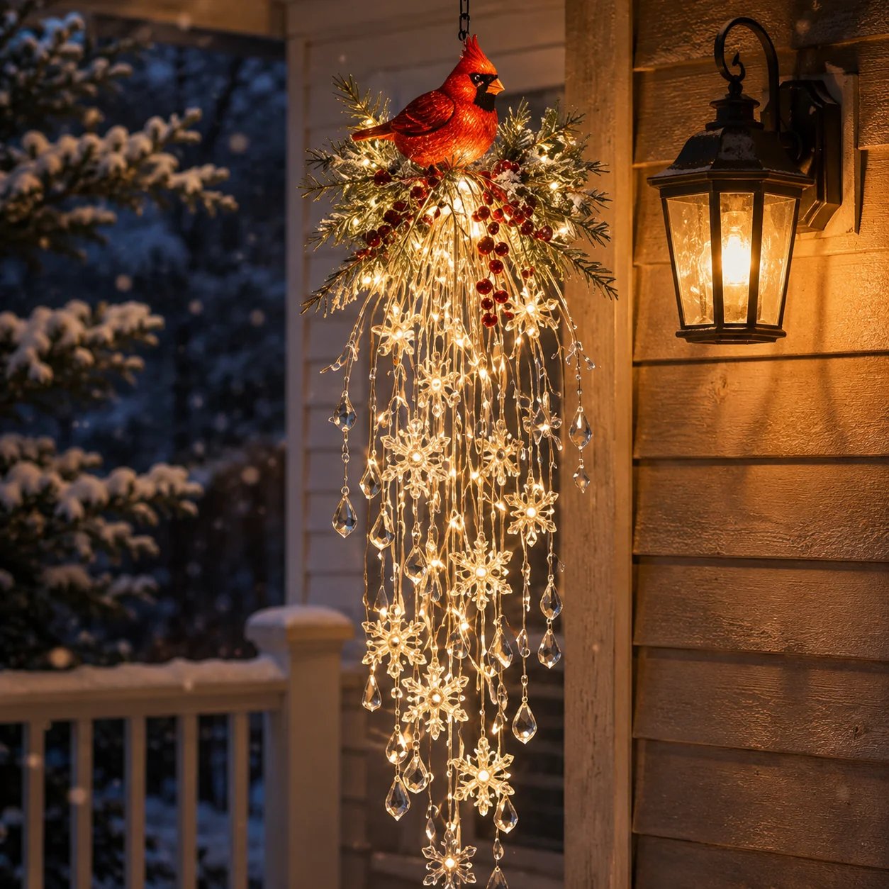 Crystal Cascade Christmas Light – Hanging Snowflake & Crystal LED Porch Décor ✨❄️