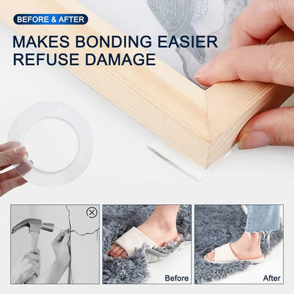2-Pack Heavy Duty Nano Double-Sided Mounting Tape | Clear Removable Adhesive Tape, 9.85 ft (3 m) for Picture Hanging & Home Décor