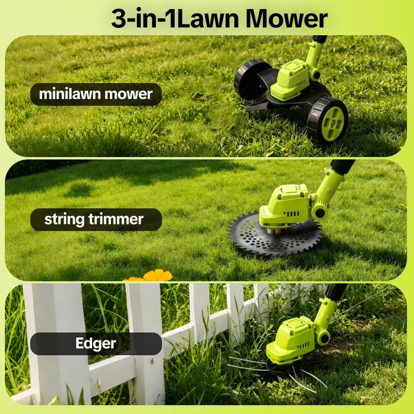 German Precision Craftsmanship 3-in-1 Cordless Lawn Mower with 2×21V Batteries, Eco Emission-Free Electric Grass Cutting Tool