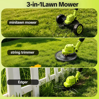 German Precision Craftsmanship 3-in-1 Cordless Lawn Mower with 2×21V Batteries, Eco Emission-Free Electric Grass Cutting Tool