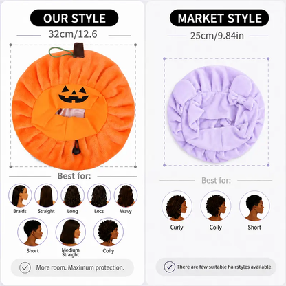 Pumpkin Sleep Cap Halloween Plush Hair Bonnet Elastic Jack O Lantern Sleep Cap Fluffy Head Wrap for Skincare Makeup Night Sleep Holiday Party Wear Band Sleep Cap Silk