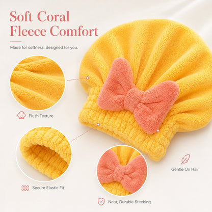 Women's Bow Decor Shower Caps & Hair Drying Cap Set, Soft Ultra-Absorbent Reusable Hair Towel Wrap, Camping & Bathroom Essential (Sports & Outdoor)