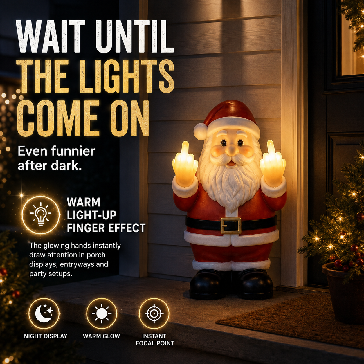 🎅 Mischievous Light-Up Middle Finger Santa Christmas Decor