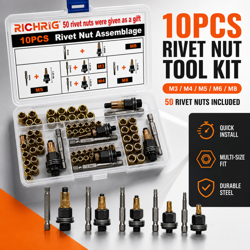 Head Rivet Nut Tool Kit M3-M8 Carbon Steel for Automotive & DIY