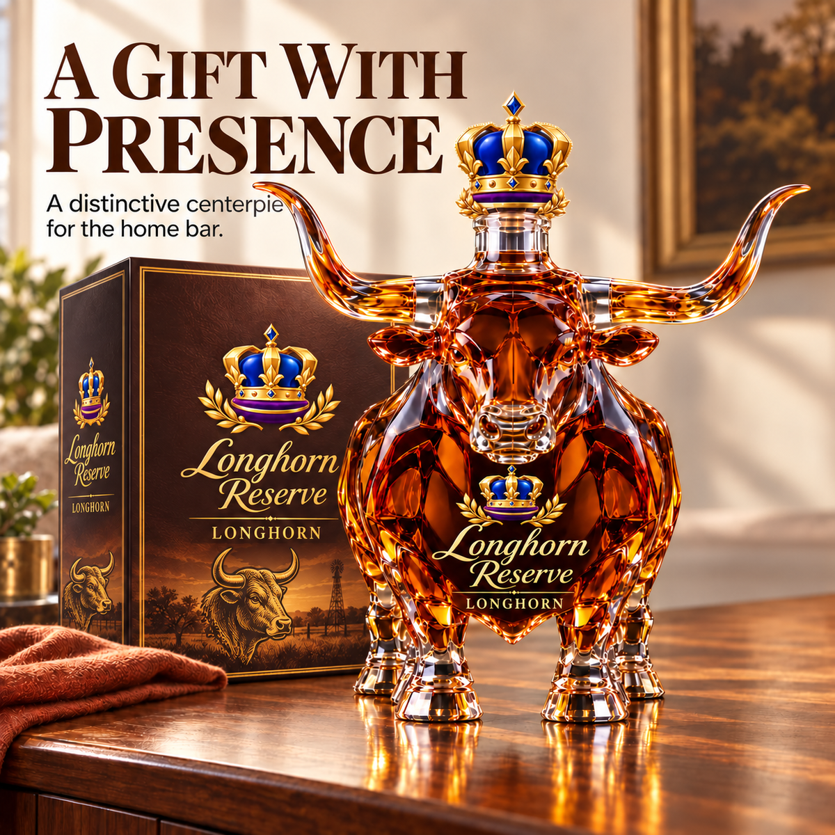 🐂  Longhorn Collector’s Bottle 👑 Sculpted Display & Gift Box