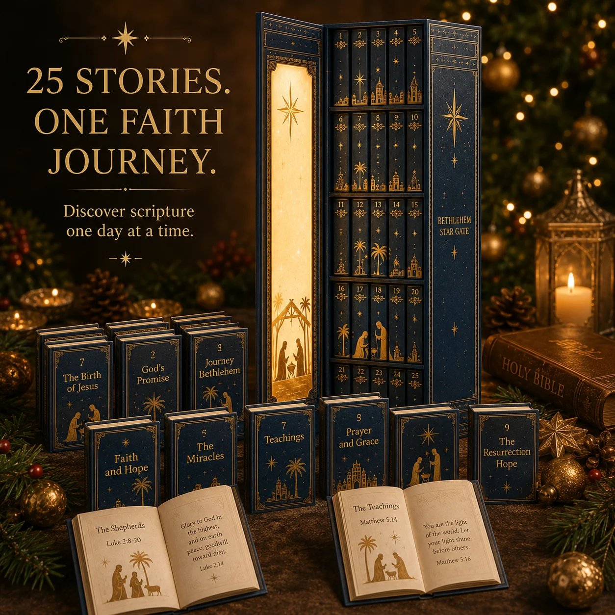 ✝️Bethlehem Star Gate – 25-Day Christian Christmas Advent Calendar with Mini Bible Story Books📚