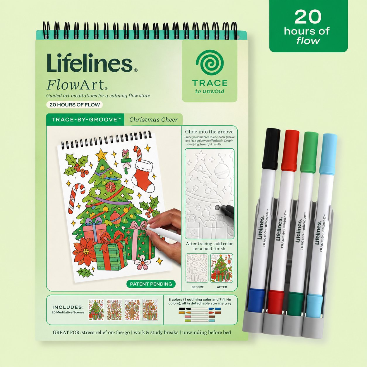 🌿Trace-By-Groove Jungle Oasis – Guided Flow Art Coloring Pad with Double-Sided Markers🎨