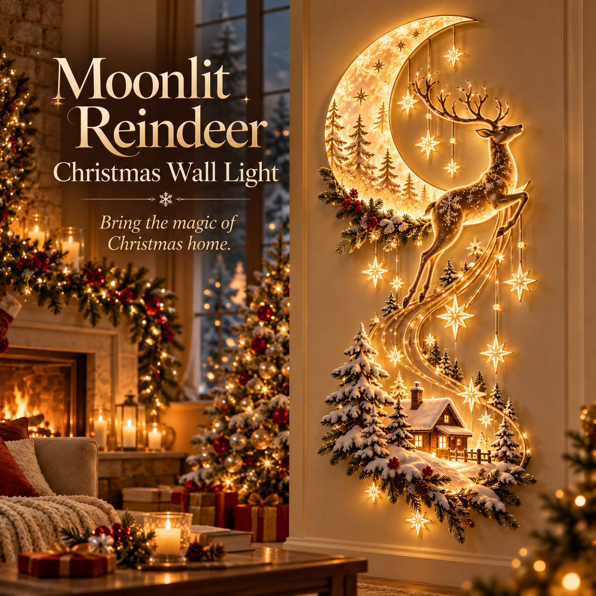 Moonlit Reindeer LED Christmas Wall Decor