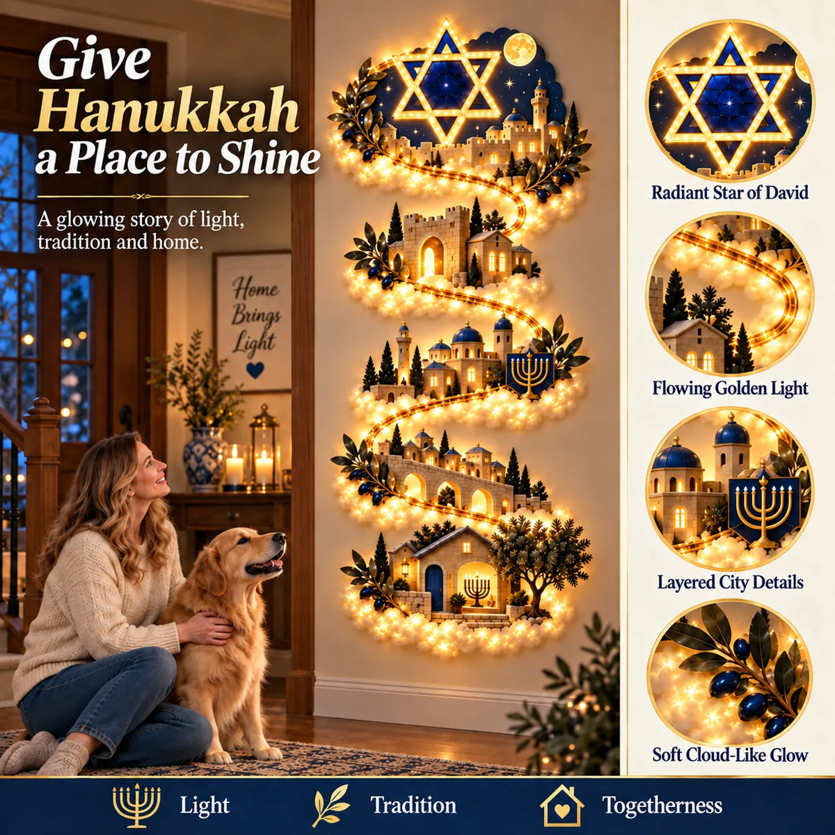 🔥🎁🕎 Hanukkah Festival of Lights Wall Decor Collection – 4 Glowing Designs Celebrating Eight Nights of Light ！！！✨