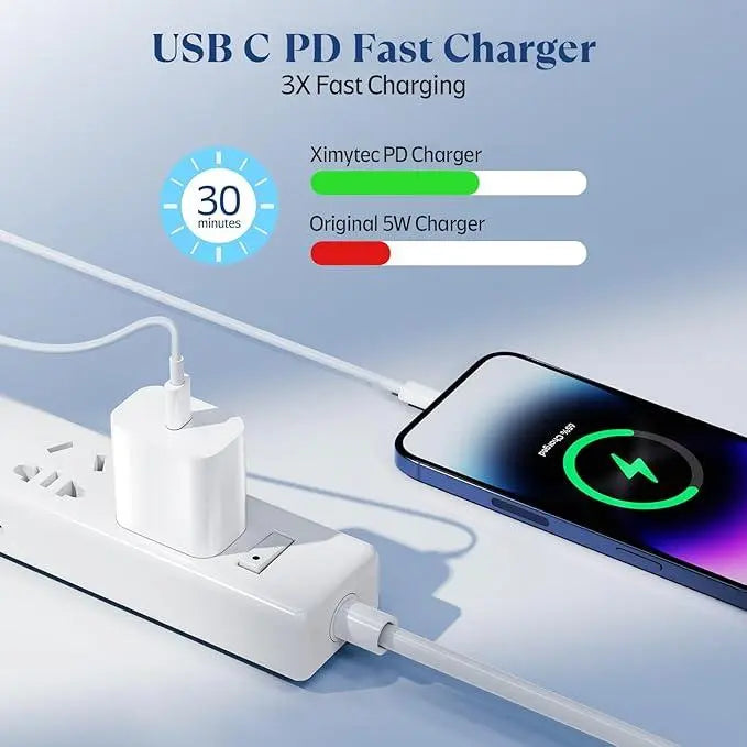 20W PD USB-C Fast Charger & 4.92 FT Cable for iPhone
