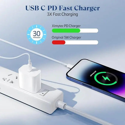 20W PD USB-C Fast Charger & 4.92 FT Cable for iPhone