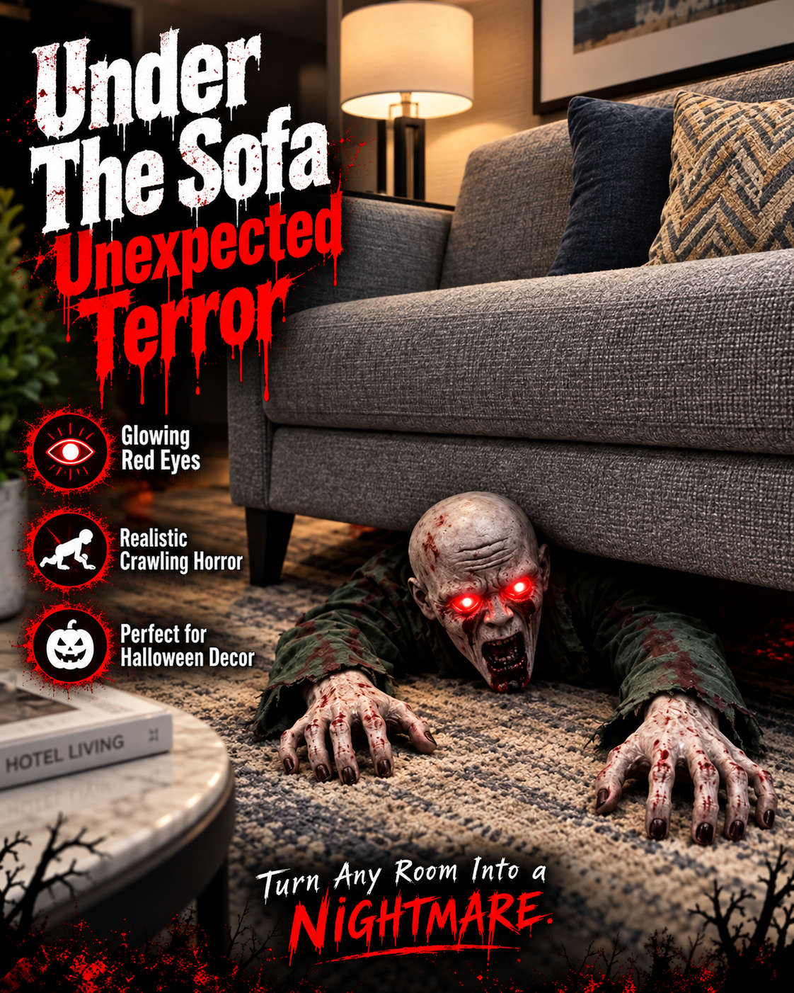 🔥 Crawling Zombie™ Halloween Porch Prop – Glowing Red Eyes & Realistic Horror Decor