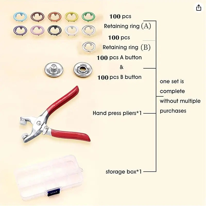 Seamless Stitching Sewing Kit Tools,Including 100pcs Invisible Colored Metal Buckle & 1 Count Manual Pressure Pliers