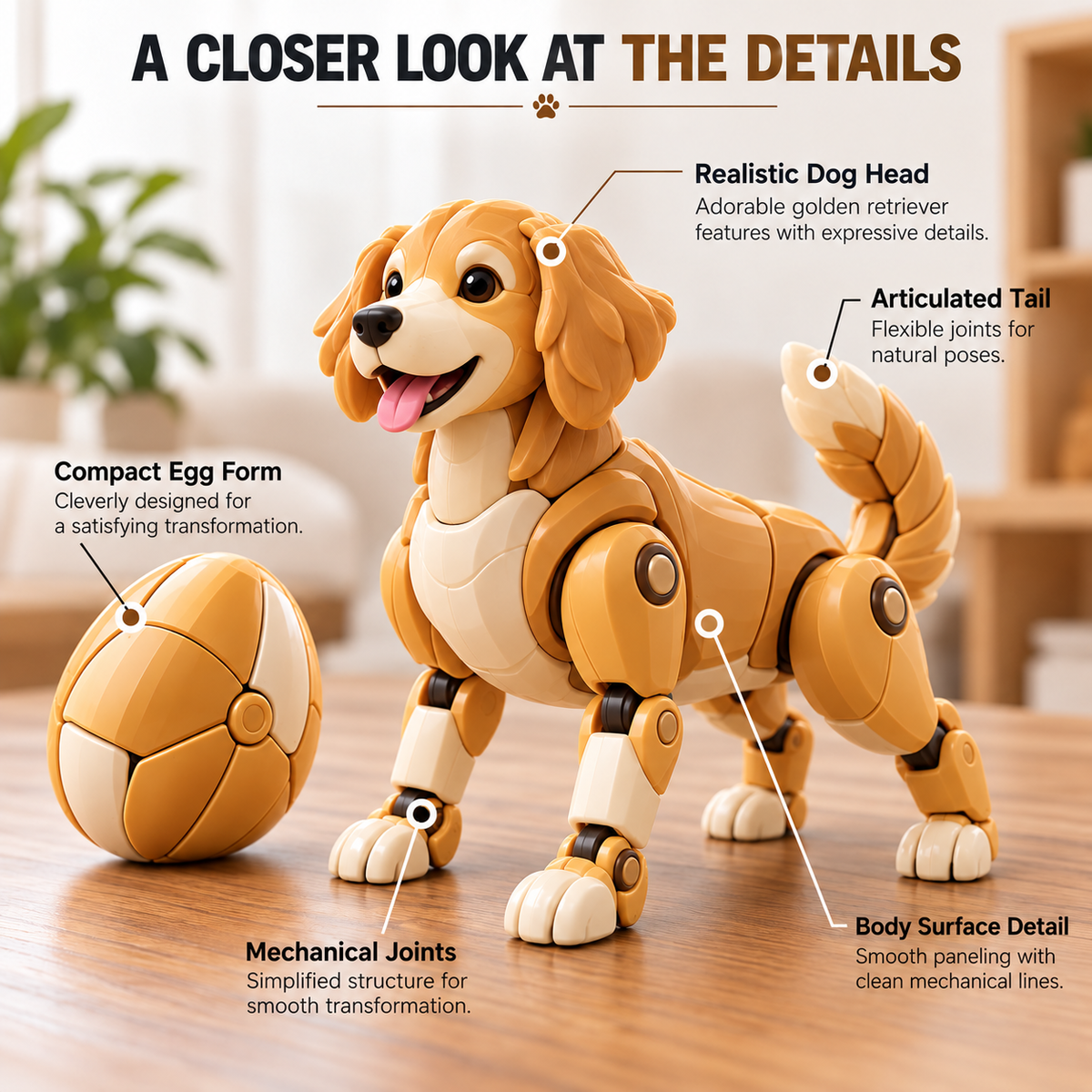 🥚 Egg to Golden Retriever – 2-in-1 Transforming Mechanical Dog Figure