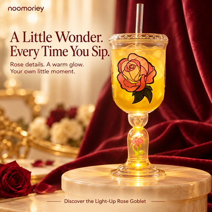 Light-Up Rose Goblet Cup with Straw, Aesthetic LED Flower Tumbler