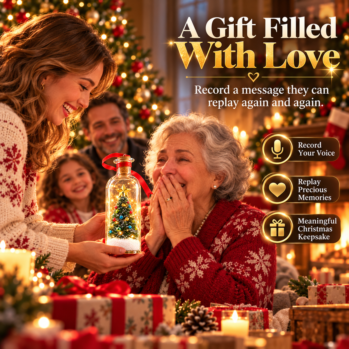 🎄 Christmas Voice Recording Bottle – 30-Second Personalized Keepsake Gift for Family & Grandparents