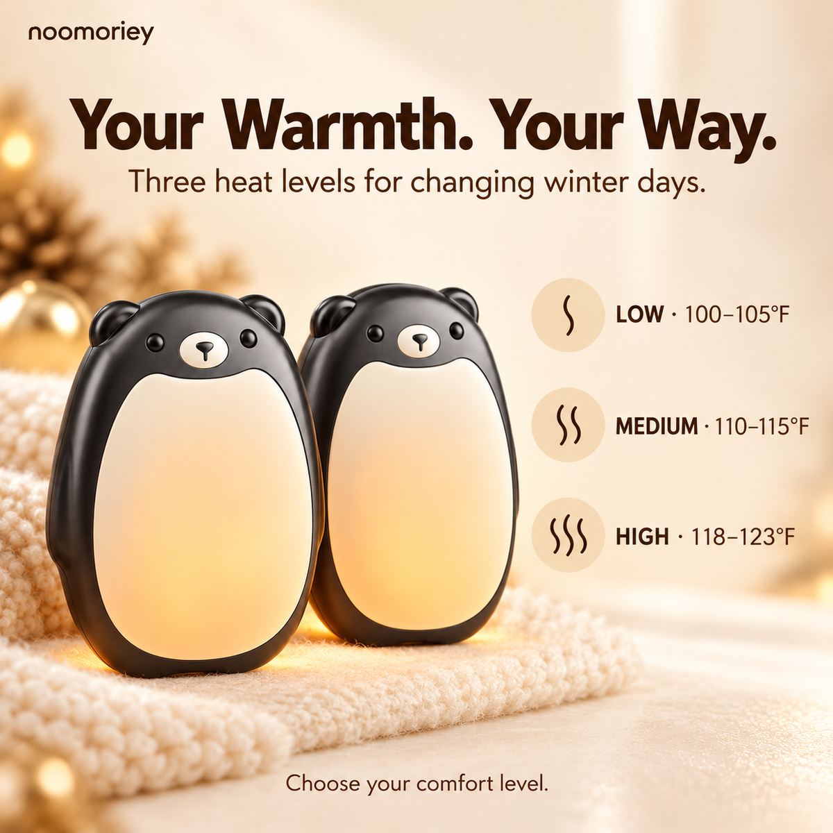 Cozy Bear Rechargeable Hand Warmers – 2-Pack Magnetic Design with 3 Heat Levels