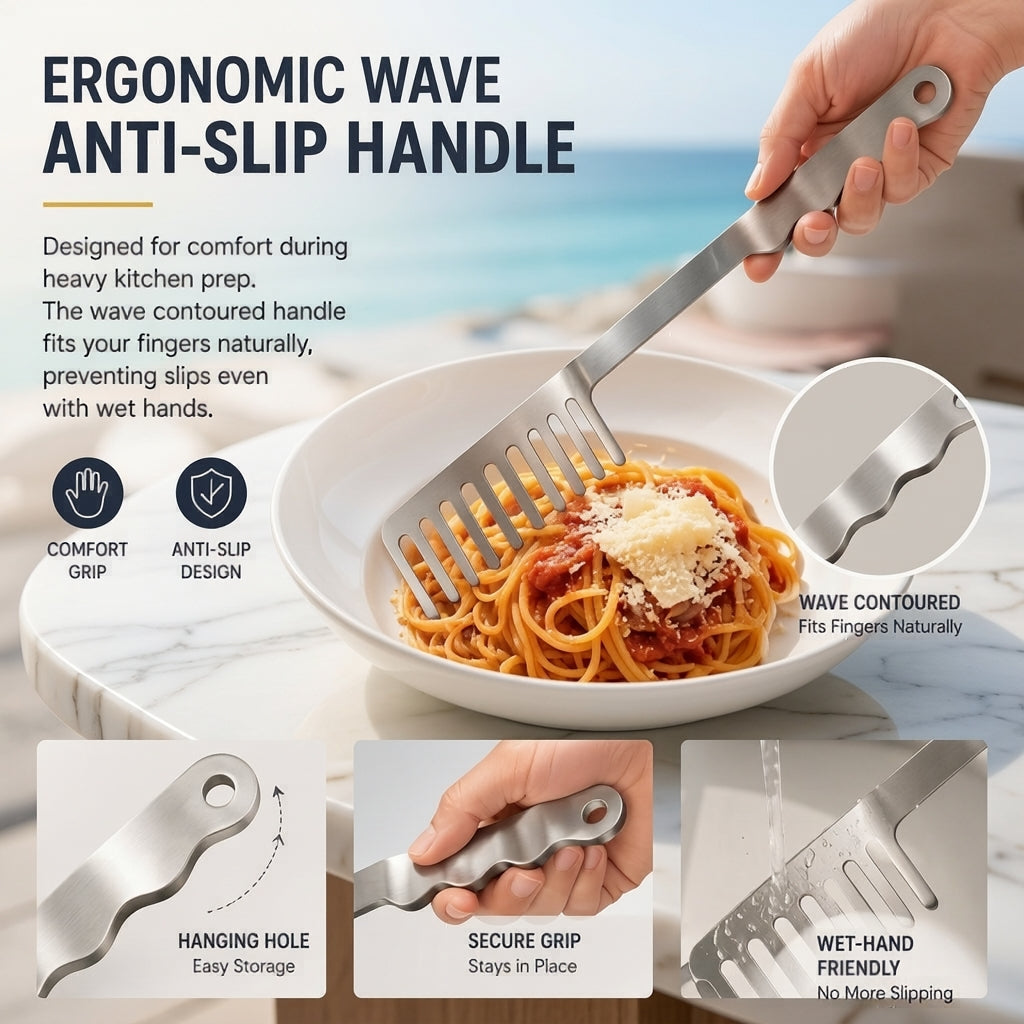 👨‍🍳🍝 Stainless Steel Pasta Server🍴   – Premium Spaghetti Spoon for Everyday Italian Cooking