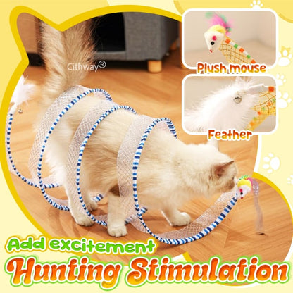 Cat Self Play Spiral Kitten Collapsible Spring Tunnel Toy for Indoor Cats with Feather and Bell
