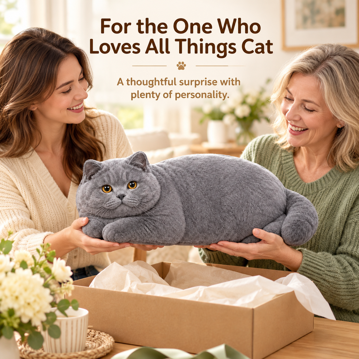 Realistic British Shorthair Cat Plush Throw Pillow