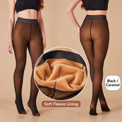 Women's Fleece-Lined Sheer-Look Tights – High-Waist 200G Winter Pantyhose
