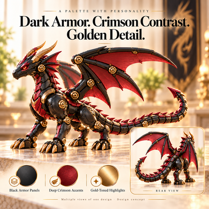 🔥LAST DAY 49% OFF -🐉 Mechanical Dragon Egg – Black & Crimson Dragon with Folding Wings & Armored Details!!!
