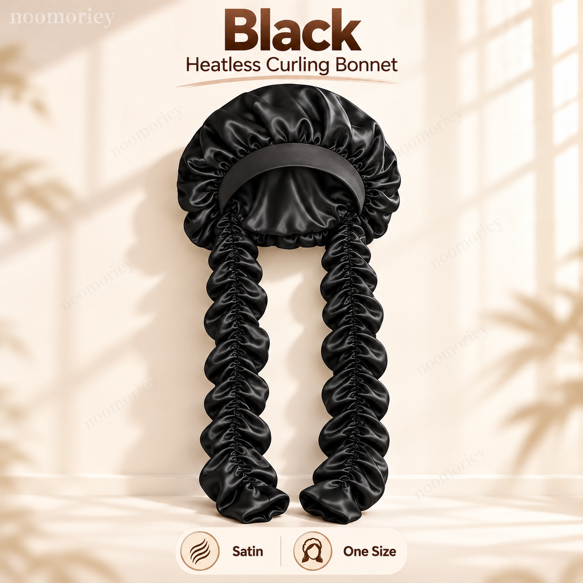 Heatless Curling Satin Bonnet – Overnight Hair Curling Cap with Extra-Long Ruched Wraps for Soft Waves & Frizz Care