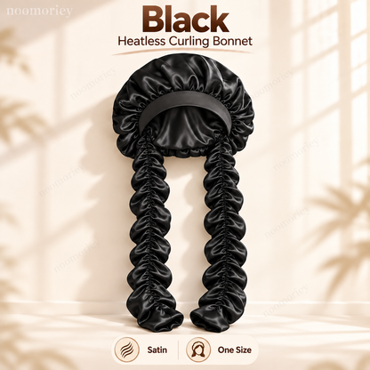 Heatless Curling Satin Bonnet – Overnight Hair Curling Cap with Extra-Long Ruched Wraps for Soft Waves & Frizz Care