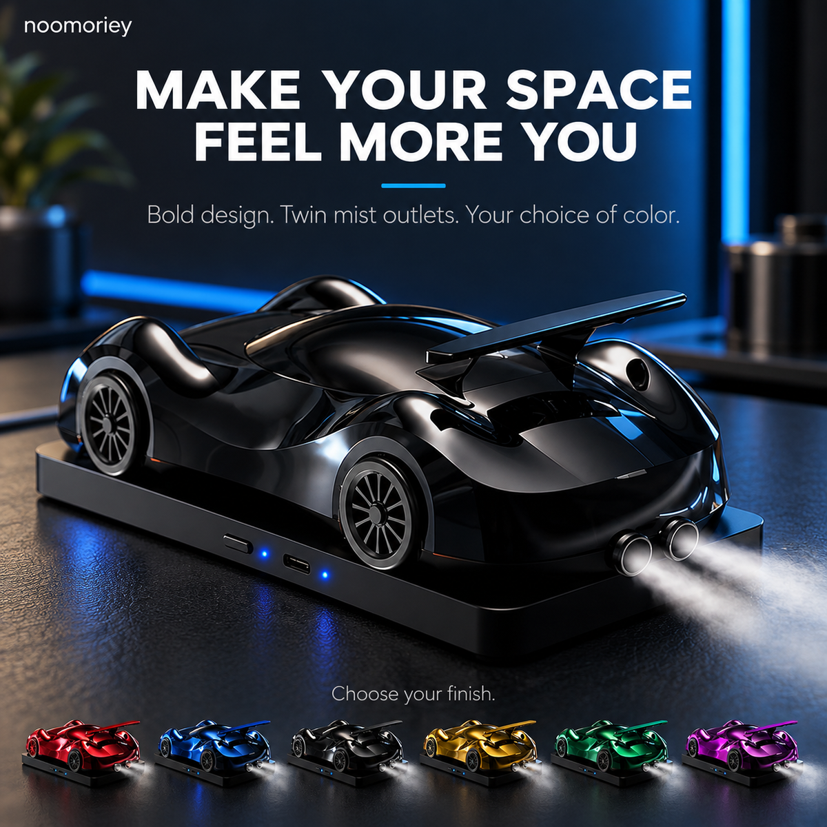 🏎️ Racing Car Aroma Diffuser – Dual Exhaust Mist, 6 Colors & Fragrance Cartridge Included ✨