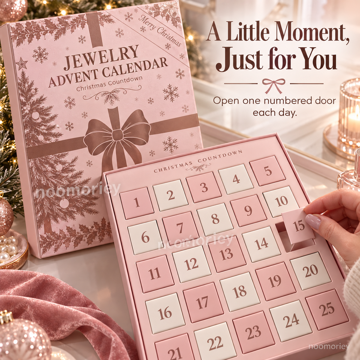 2026 Christmas Jewelry Advent Calendar, Pink Holiday Gift Box, Christmas Countdown Gift Set for Women and Teen Girls.
