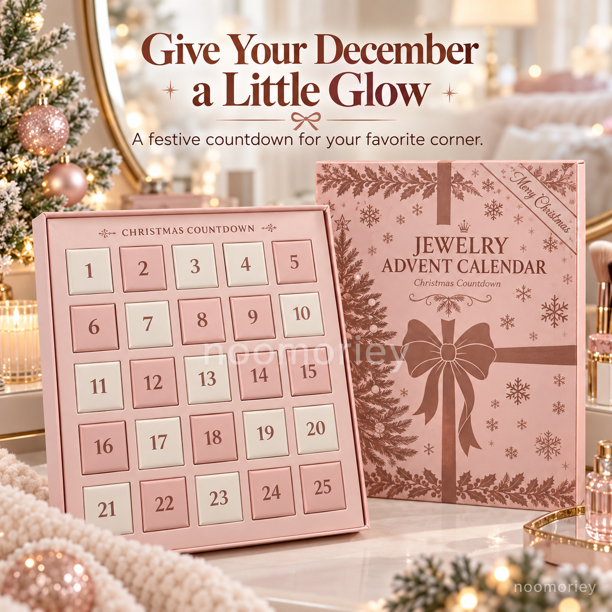 2026 Christmas Jewelry Advent Calendar, Pink Holiday Gift Box, Christmas Countdown Gift Set for Women and Teen Girls.
