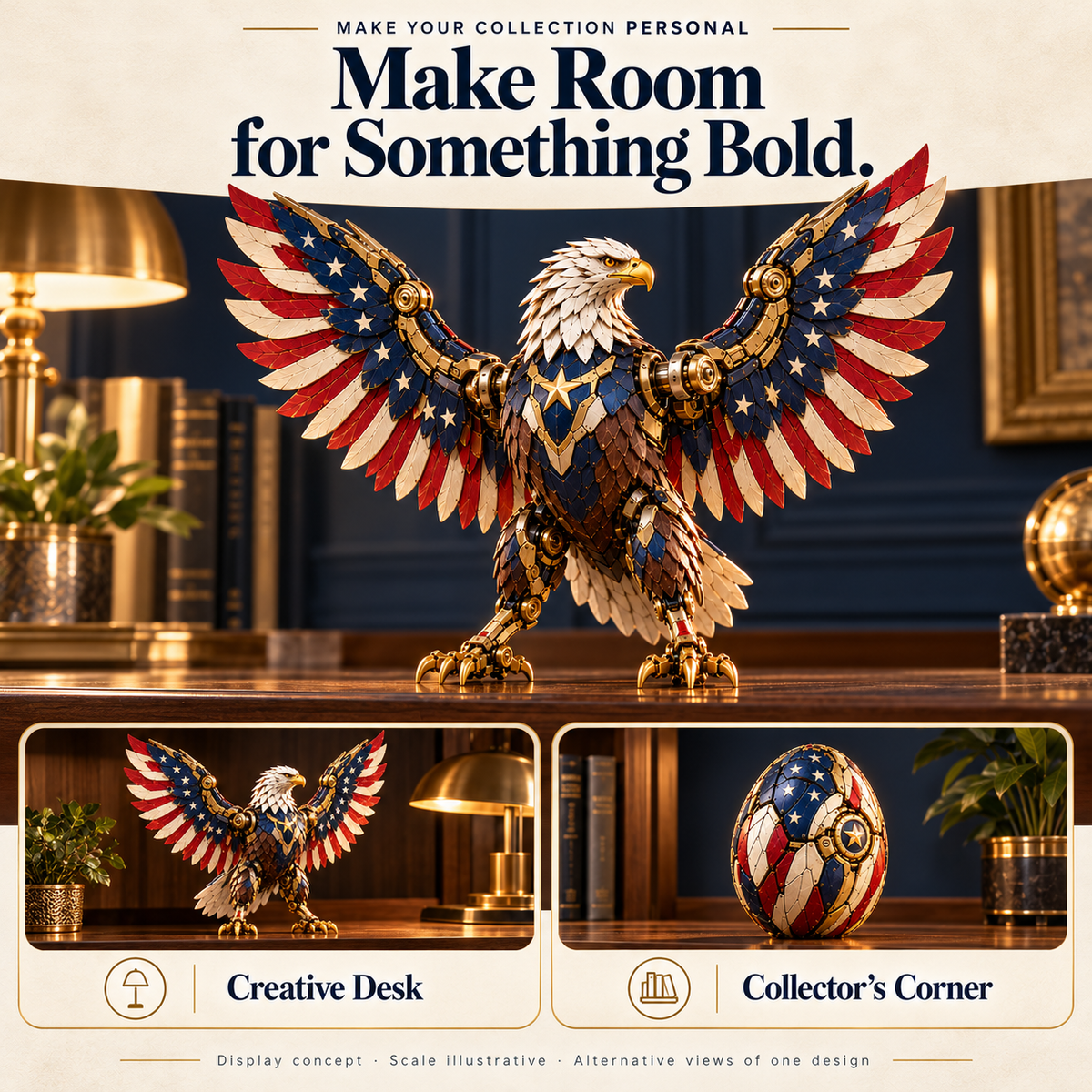 🦅 American Eagle Transforming Egg – Stars & Stripes Mechanical Figure with Bold Wing Details