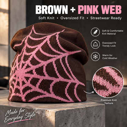 🕸️Oversized Spiderweb Knit Beanie – Bold Contrast Streetwear Winter Hat