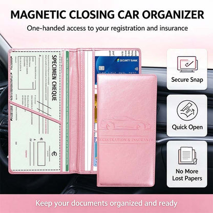 Car Registration & Insurance Card Holder, Magnetic Closure Vehicle Organizer 💳