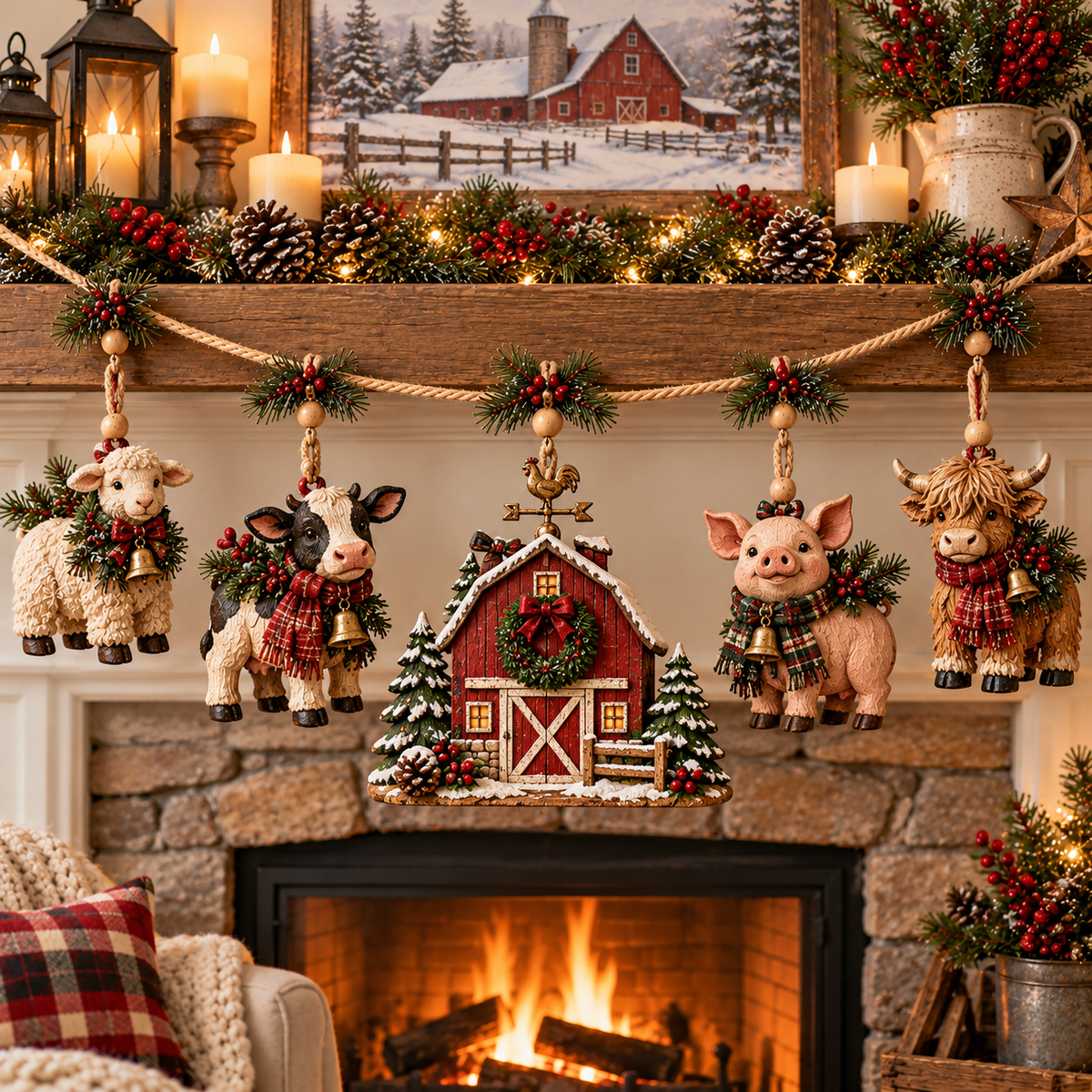 🔥Last Day 49% OFF -🐄 Christmas Farm Friends Hanging Mantel Garland