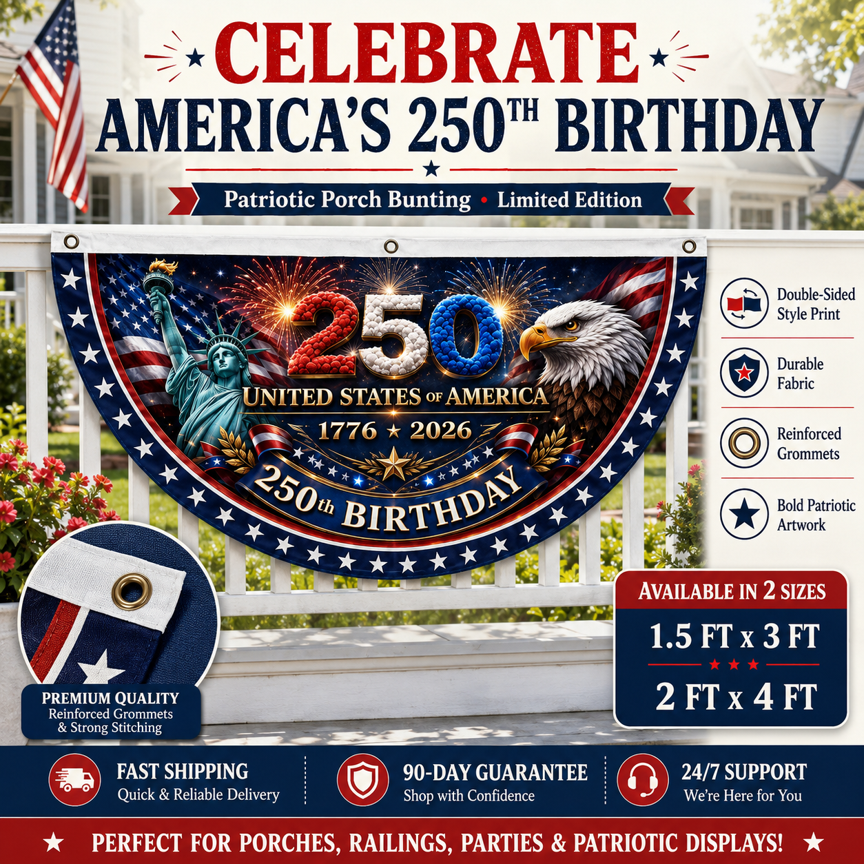 🎉4th July Flash 49% OFF ⭐ 250th Birthday Patriotic Porch Bunting