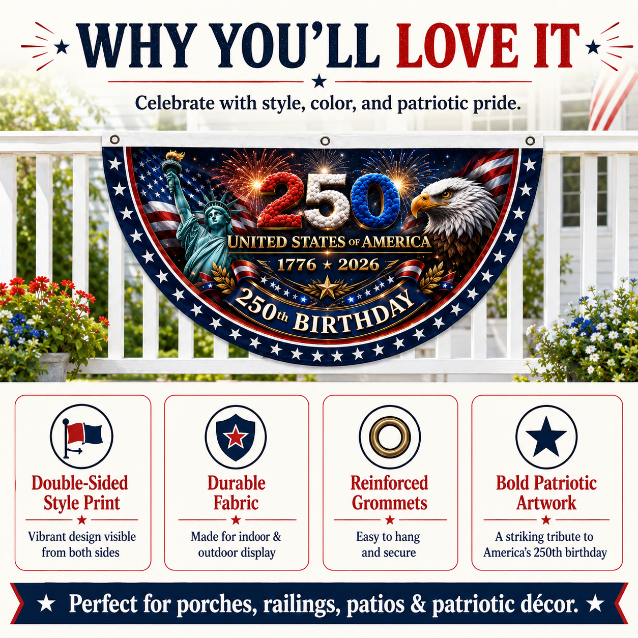 🎉4th July Flash 49% OFF ⭐ 250th Birthday Patriotic Porch Bunting